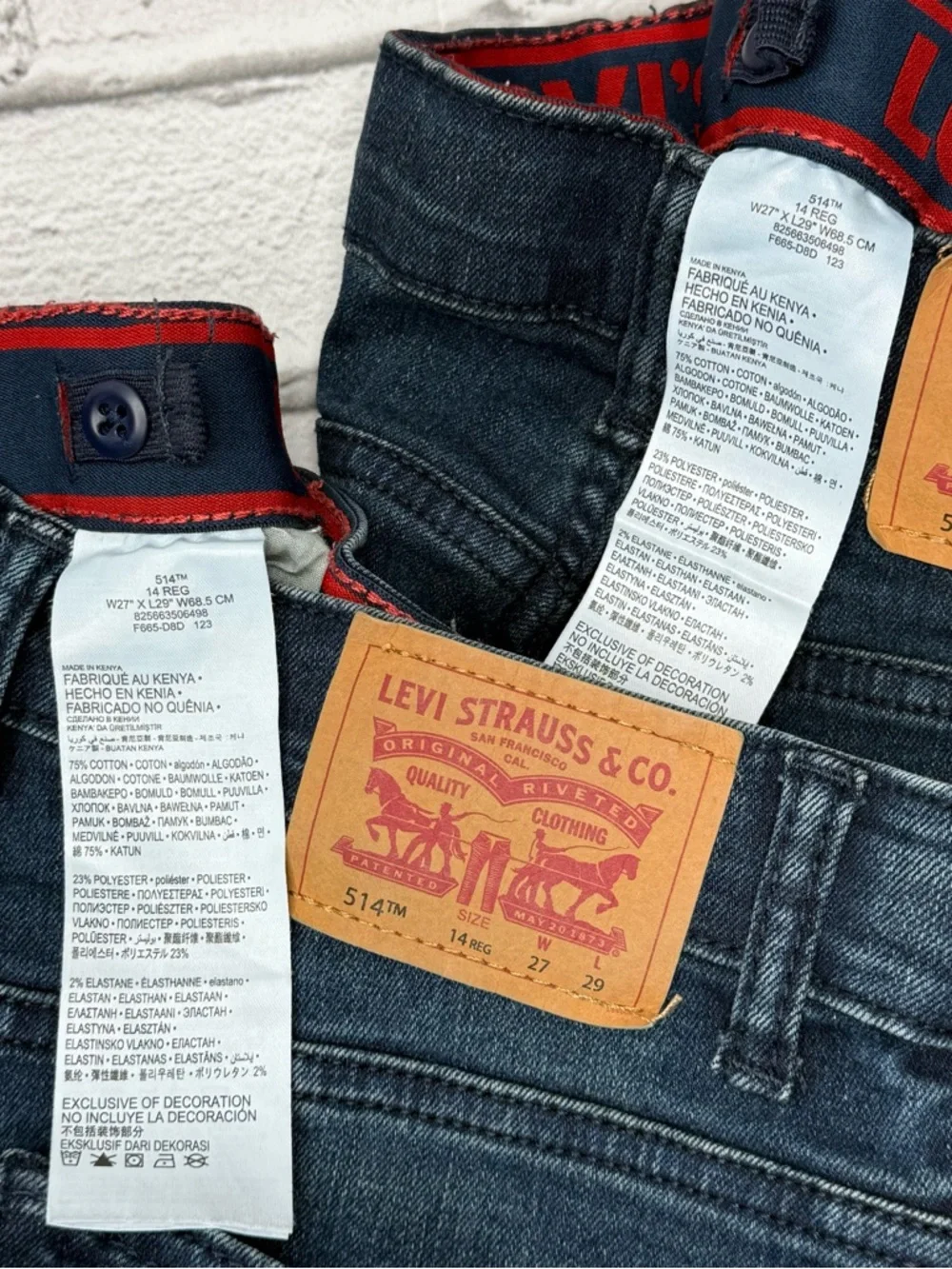 Lot of 2 Levis Boys Denim Jeans 514 Straight Dark Wash Size 14R 27x29
